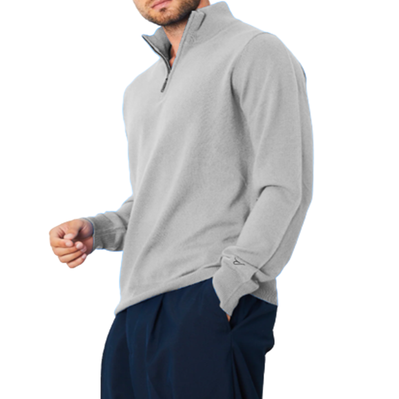Men's Casual Zipper Long Sleeve Polo Knit Sweater