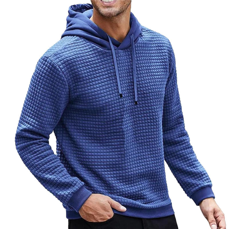 Men's Solid Color Plaid Hooded Sweatshirt
