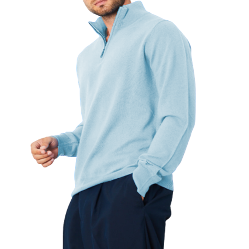 Men's Casual Zipper Long Sleeve Polo Knit Sweater