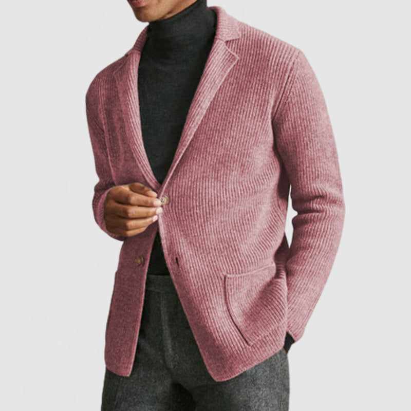 Men's Classic Lapel Knit Long Sleeve Cardigan