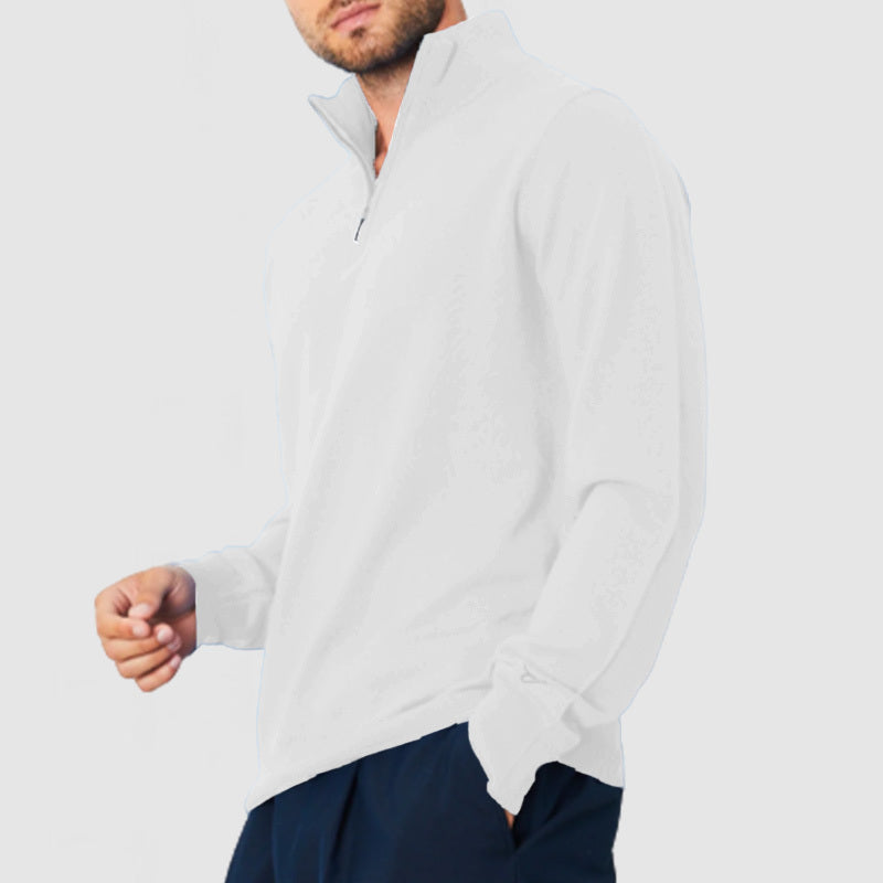 Men's Casual Zipper Long Sleeve Polo Knit Sweater
