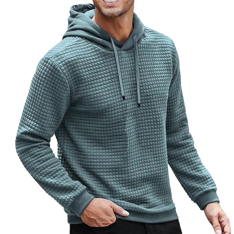 Men's Solid Color Plaid Hooded Sweatshirt