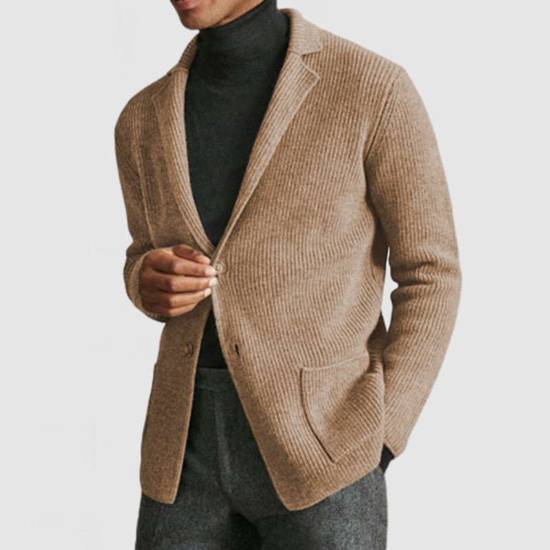 Men's Classic Lapel Knit Long Sleeve Cardigan