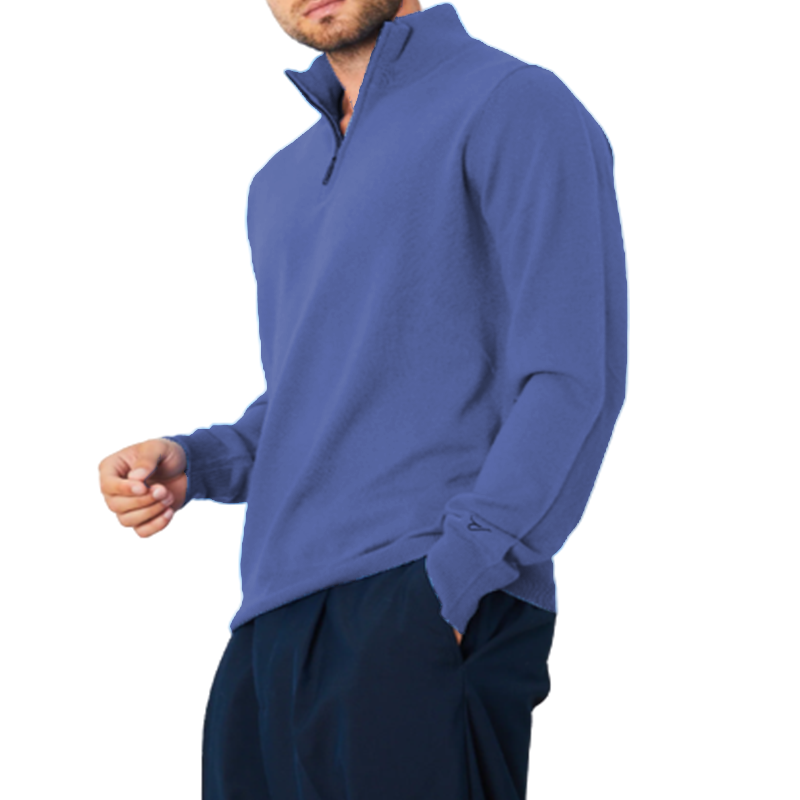 Men's Casual Zipper Long Sleeve Polo Knit Sweater