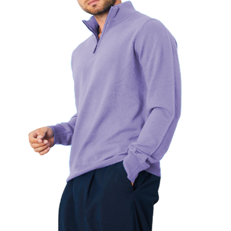 Men's Casual Zipper Long Sleeve Polo Knit Sweater