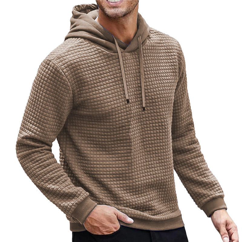Men's Solid Color Plaid Hooded Sweatshirt