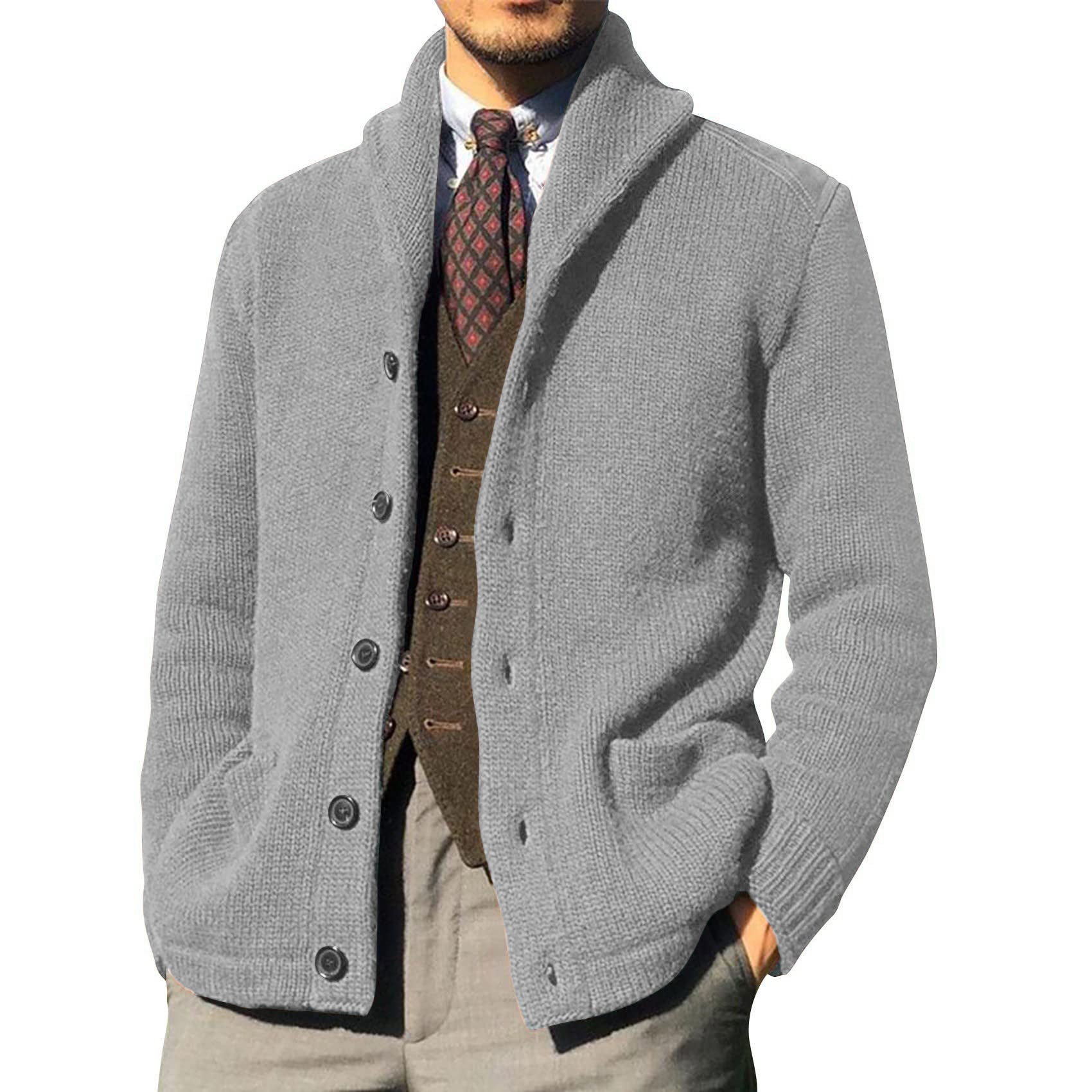 Men's Solid Color Gentleman Long Sleeve Knit Cardigan