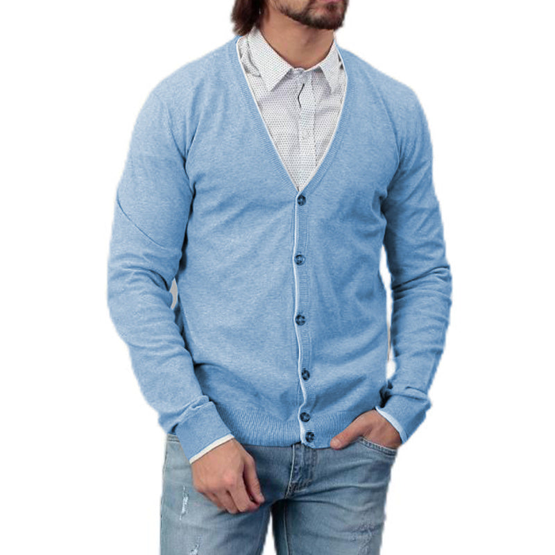 Men's V-neck Knitted Cardigan Long Sleeve Sweater