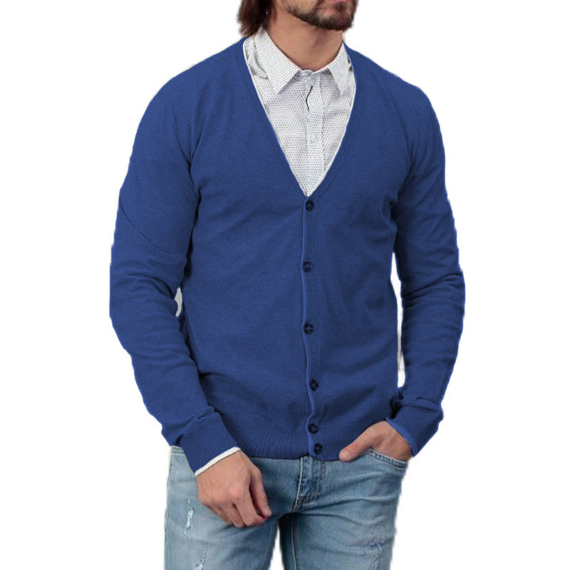 Men's V-neck Knitted Cardigan Long Sleeve Sweater