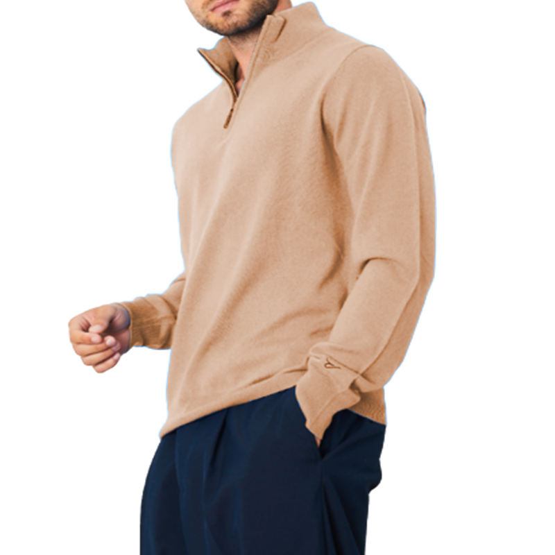 Men's Casual Zipper Long Sleeve Polo Knit Sweater