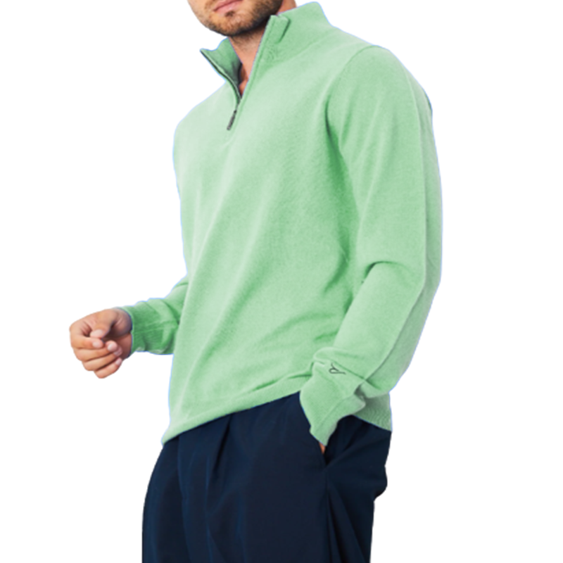 Men's Casual Zipper Long Sleeve Polo Knit Sweater