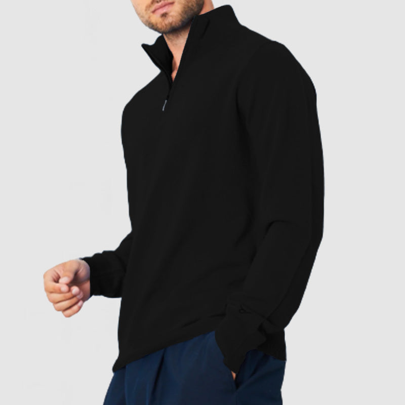 Men's Casual Zipper Long Sleeve Polo Knit Sweater