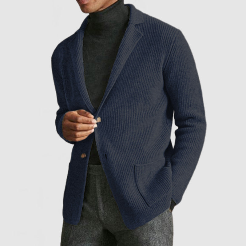Men's Classic Lapel Knit Long Sleeve Cardigan