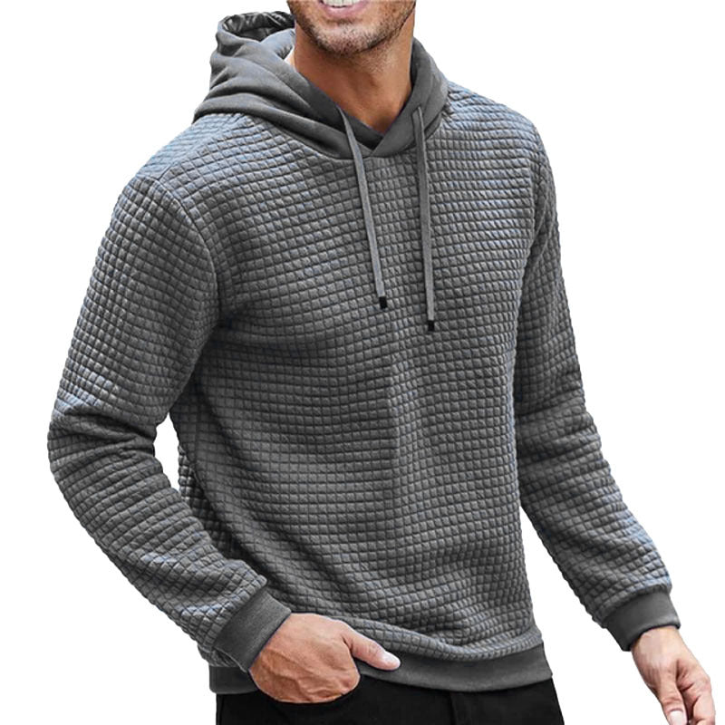 Men's Solid Color Plaid Hooded Sweatshirt