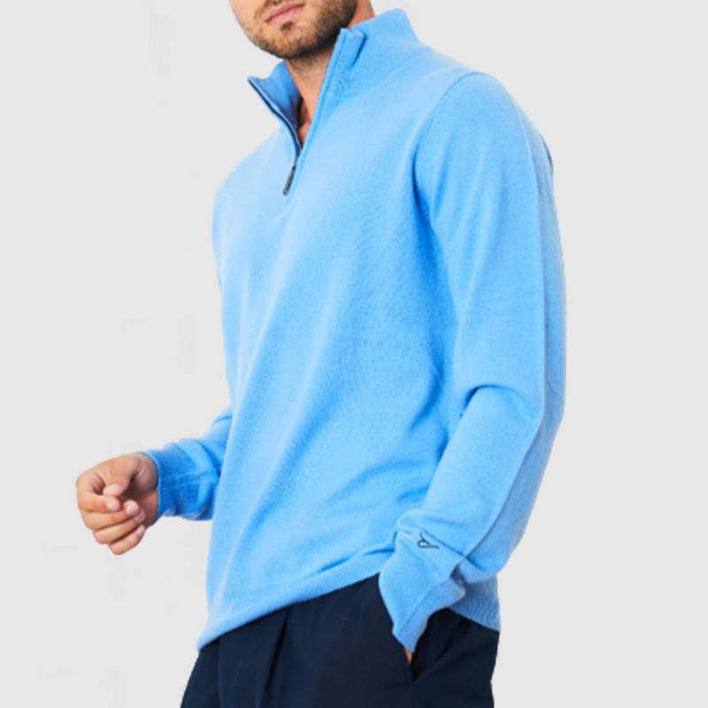 Men's Casual Zipper Long Sleeve Polo Knit Sweater